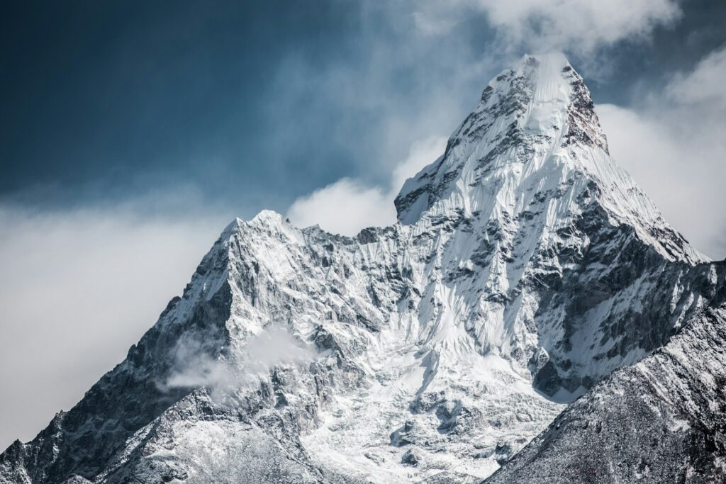 Mount Everest peak with snow