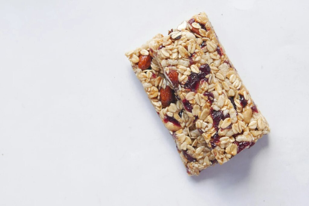 Protein bars on white background